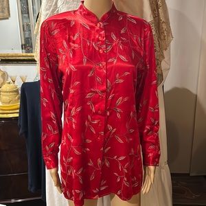 Notations Red Silk button down long sleeve shirt. Sz M